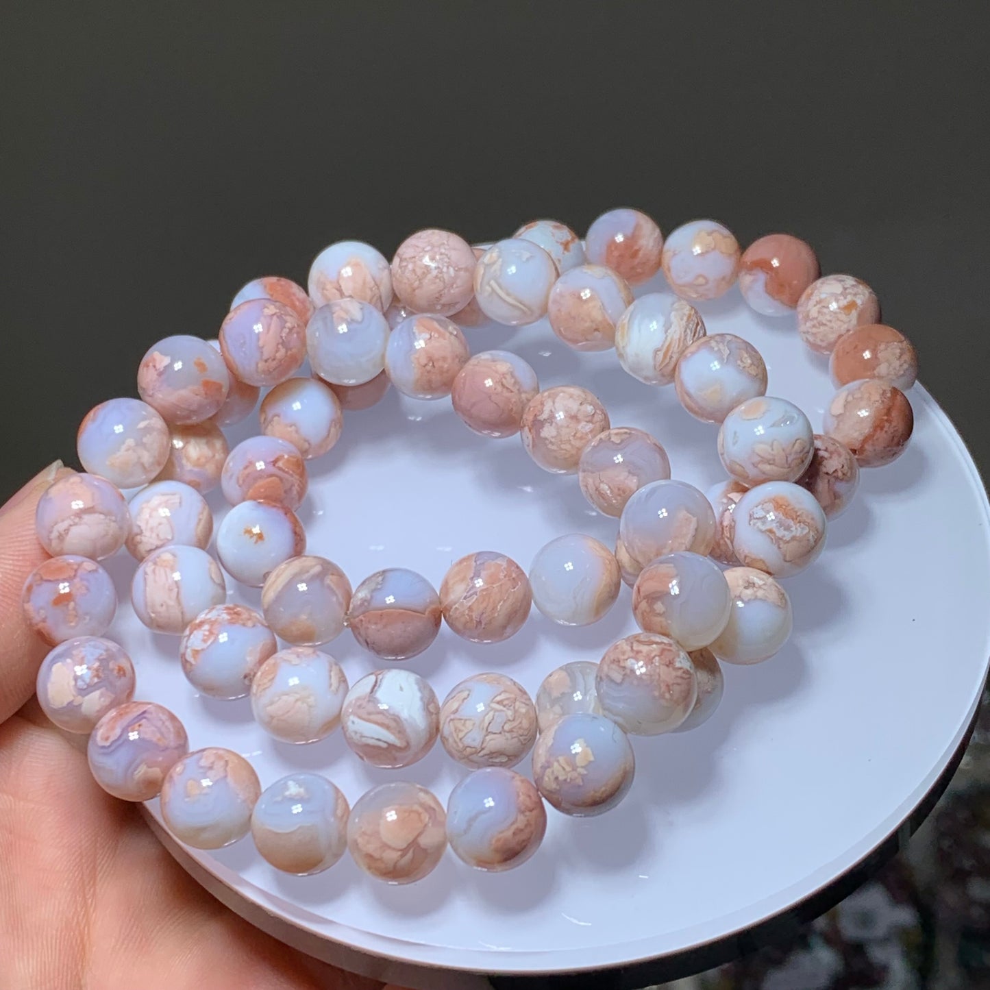 Pink white agate crystal bracelet