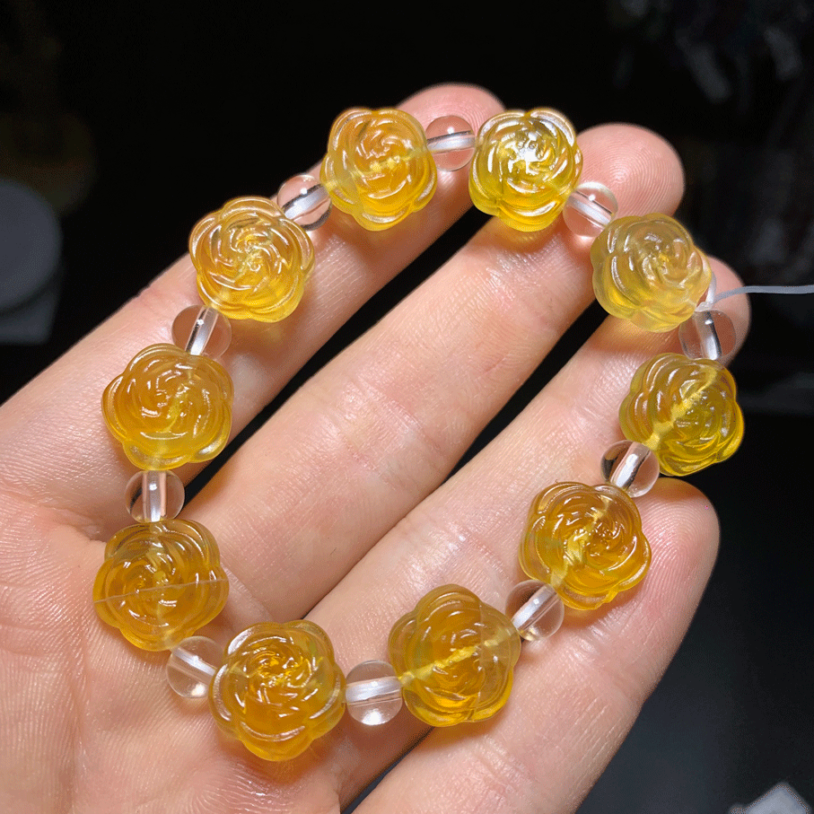 Wholesale Green Yellow Fluorite Crystal Flower Bracelet