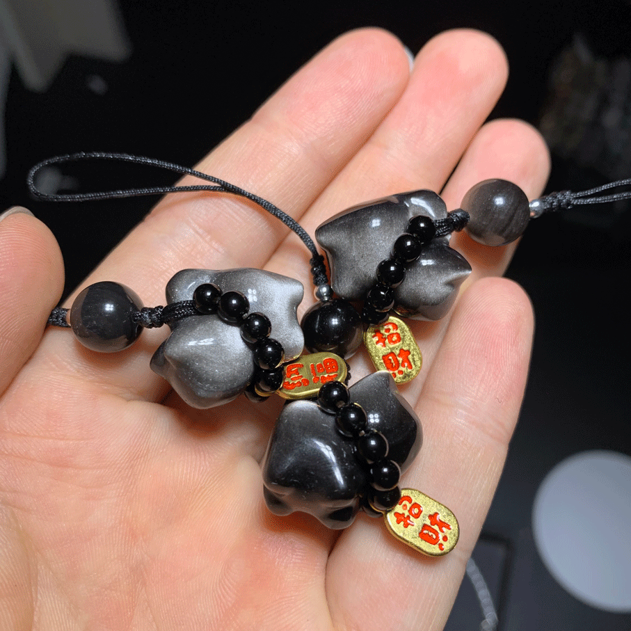 Wholesale Silver Obsidian Crystal Cat Keychain