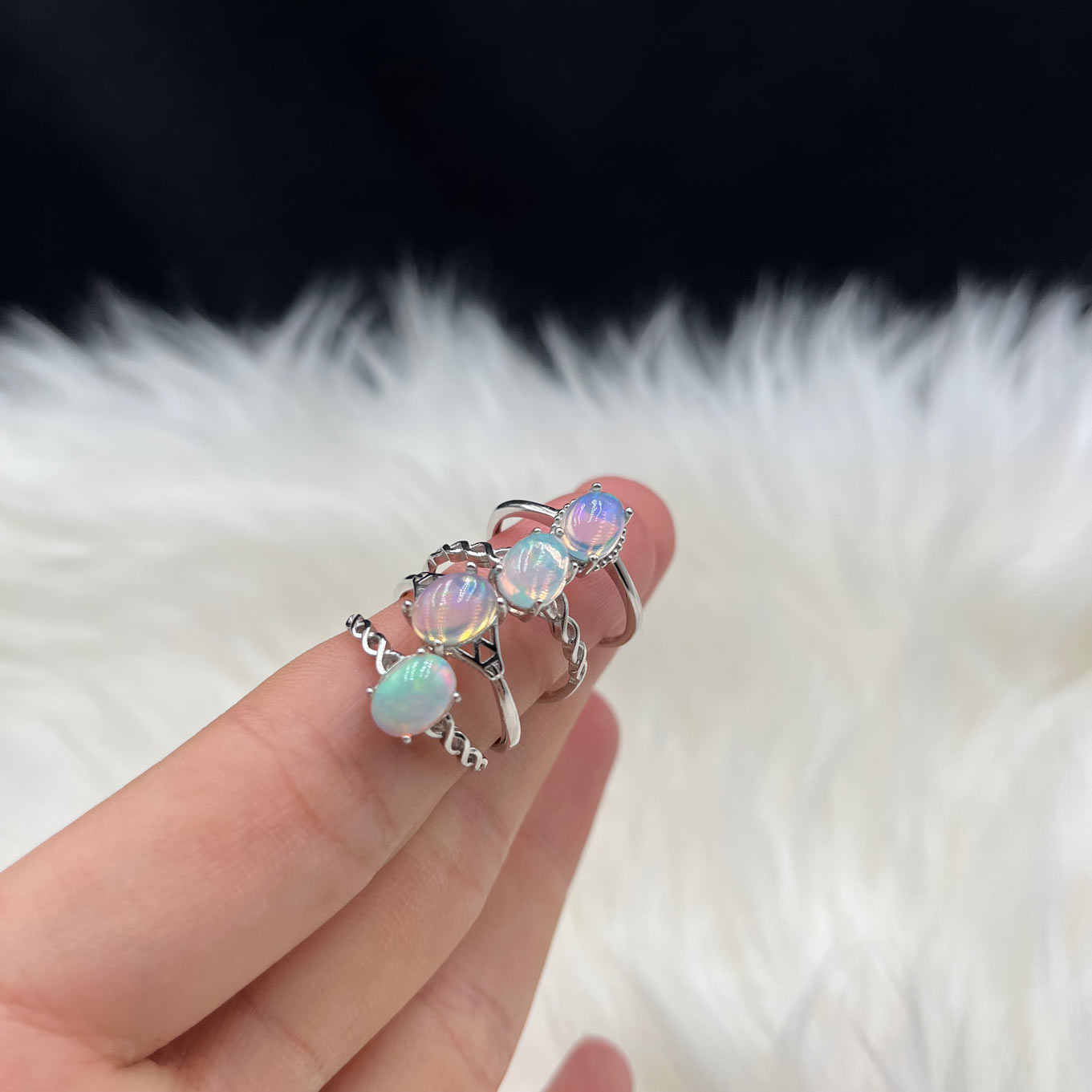 Rainbow Opal Crystal Ring