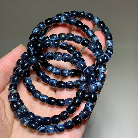 Blue tiger eye crystal barrel bracelet
