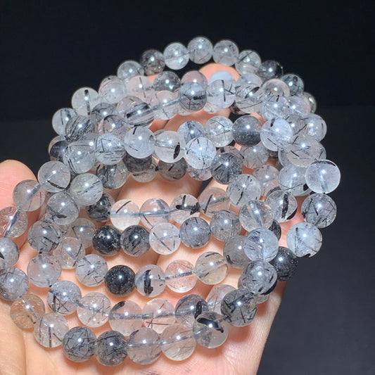 Black rutile quartz tourmaline crystal bracelets
