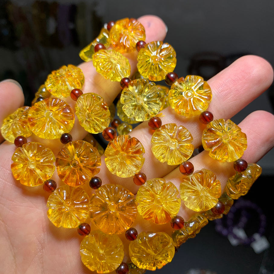 Wholesale Natural Amber Crystal Flower Bracelet