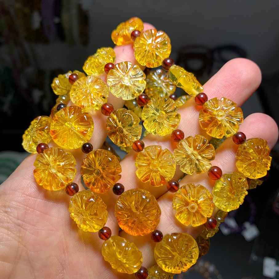 Wholesale Natural Amber Crystal Flower Bracelet