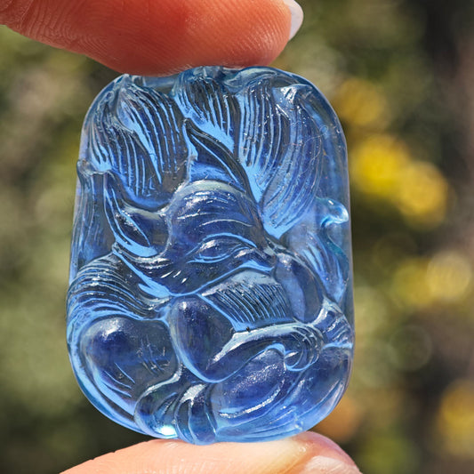Blue Aquamarine Crystal with 9-Tailed-Fox design1