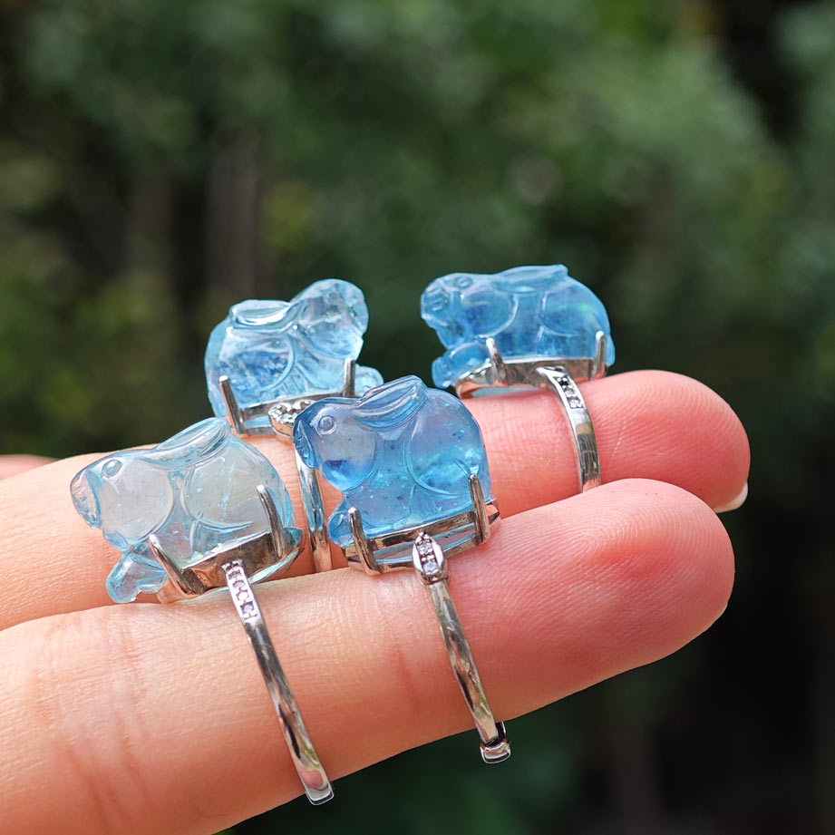 Wholesale S925 Aquamarine Crystal Rabbit Ring