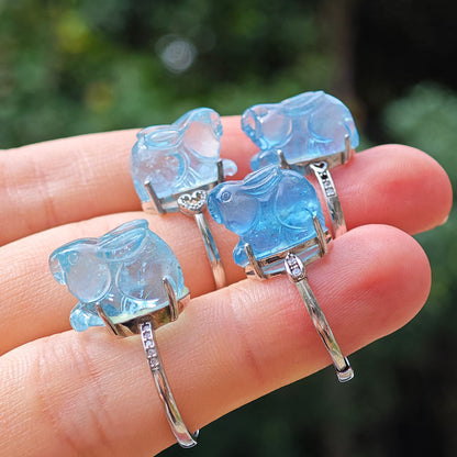 Wholesale S925 Aquamarine Crystal Rabbit Ring