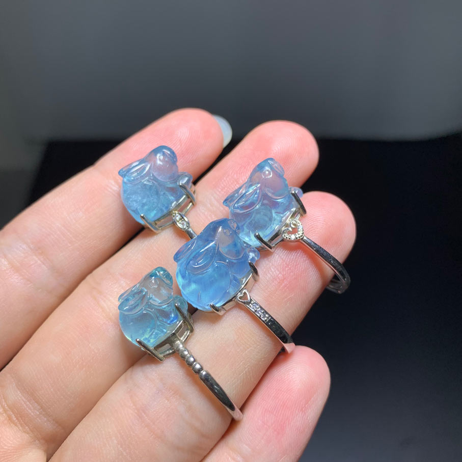 Wholesale S925 Aquamarine Crystal Rabbit Ring