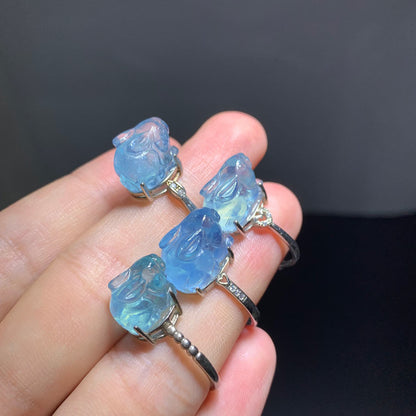 Wholesale S925 Aquamarine Crystal Rabbit Ring