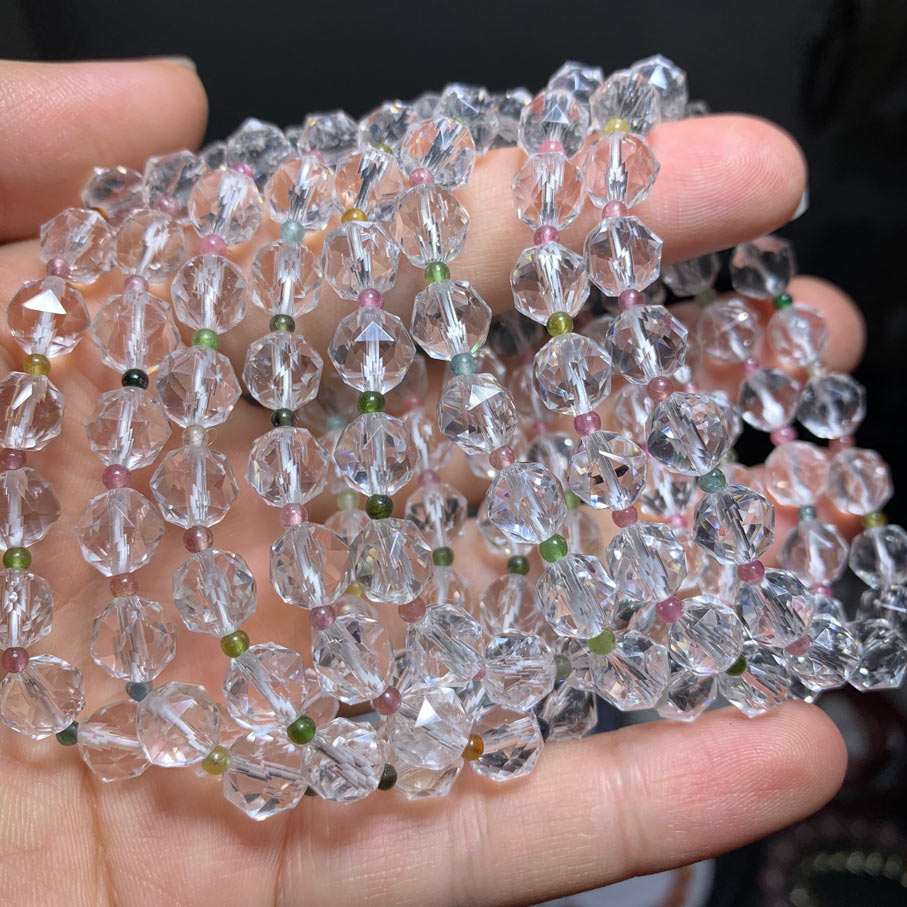 Wholesale Faceted Clear Quartz Tourmaline Crystal Bracelet