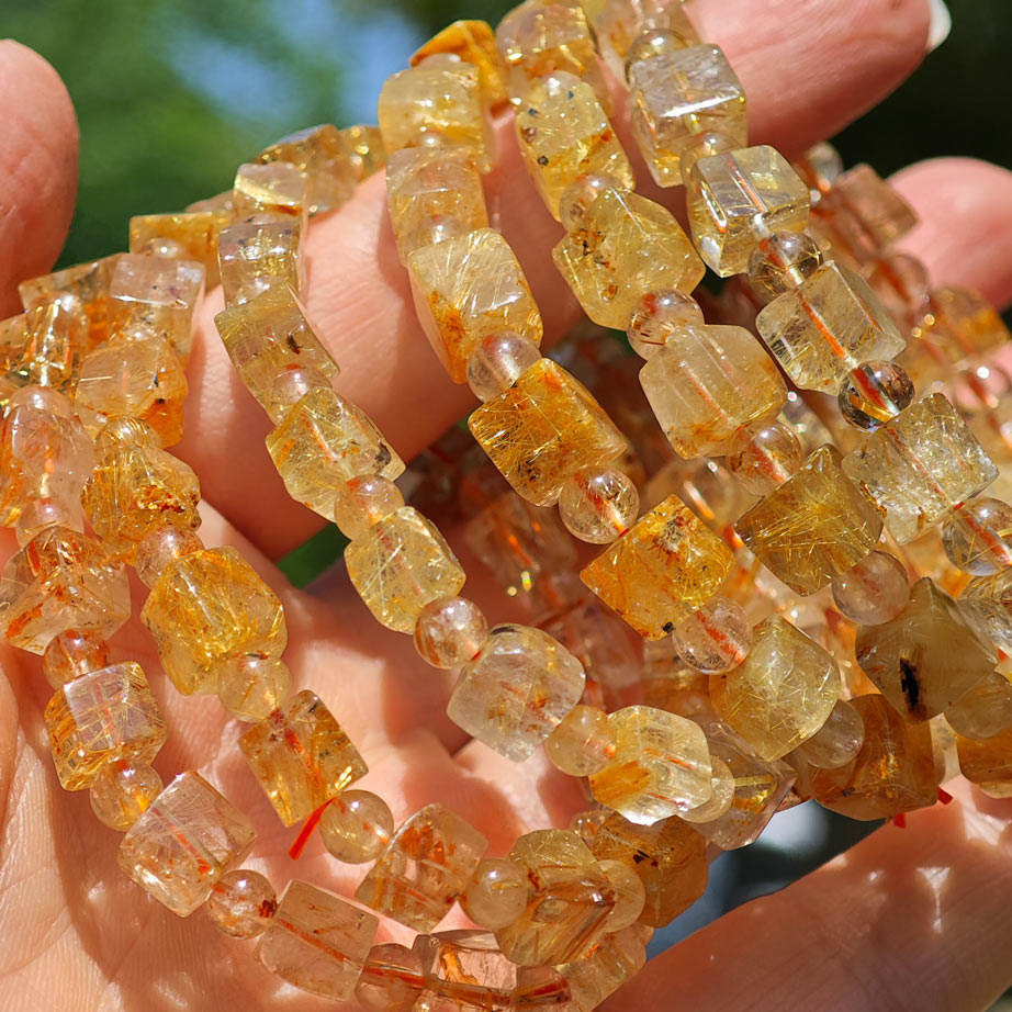 Wholesale Golden Rutile Crystal Cube Bracelet