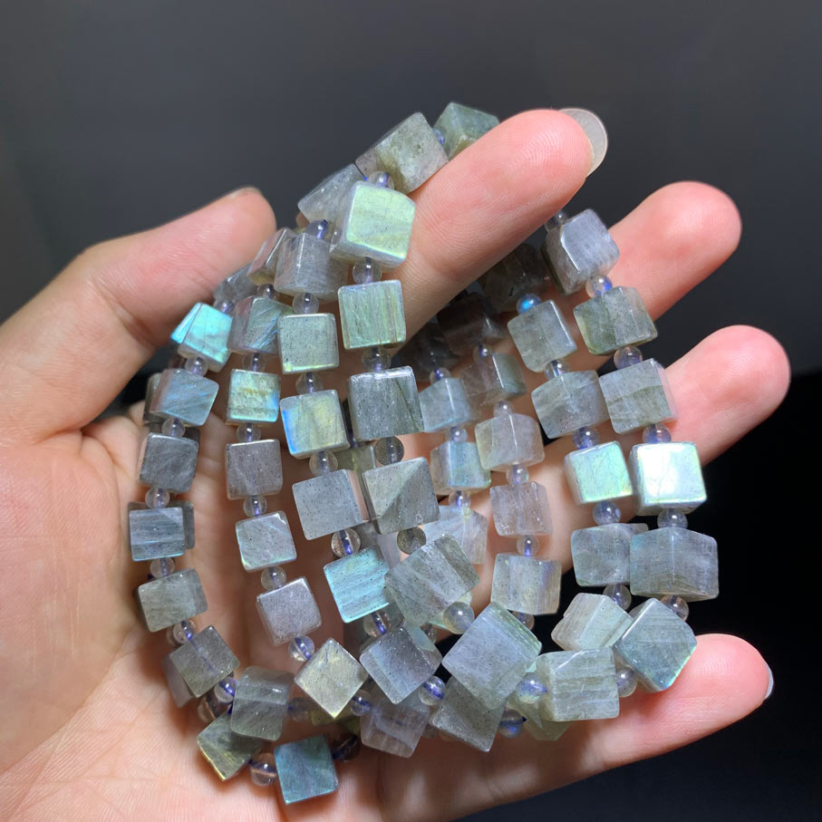 Wholesale HQ Shiny Labradorite Crystal Cube Bracelet