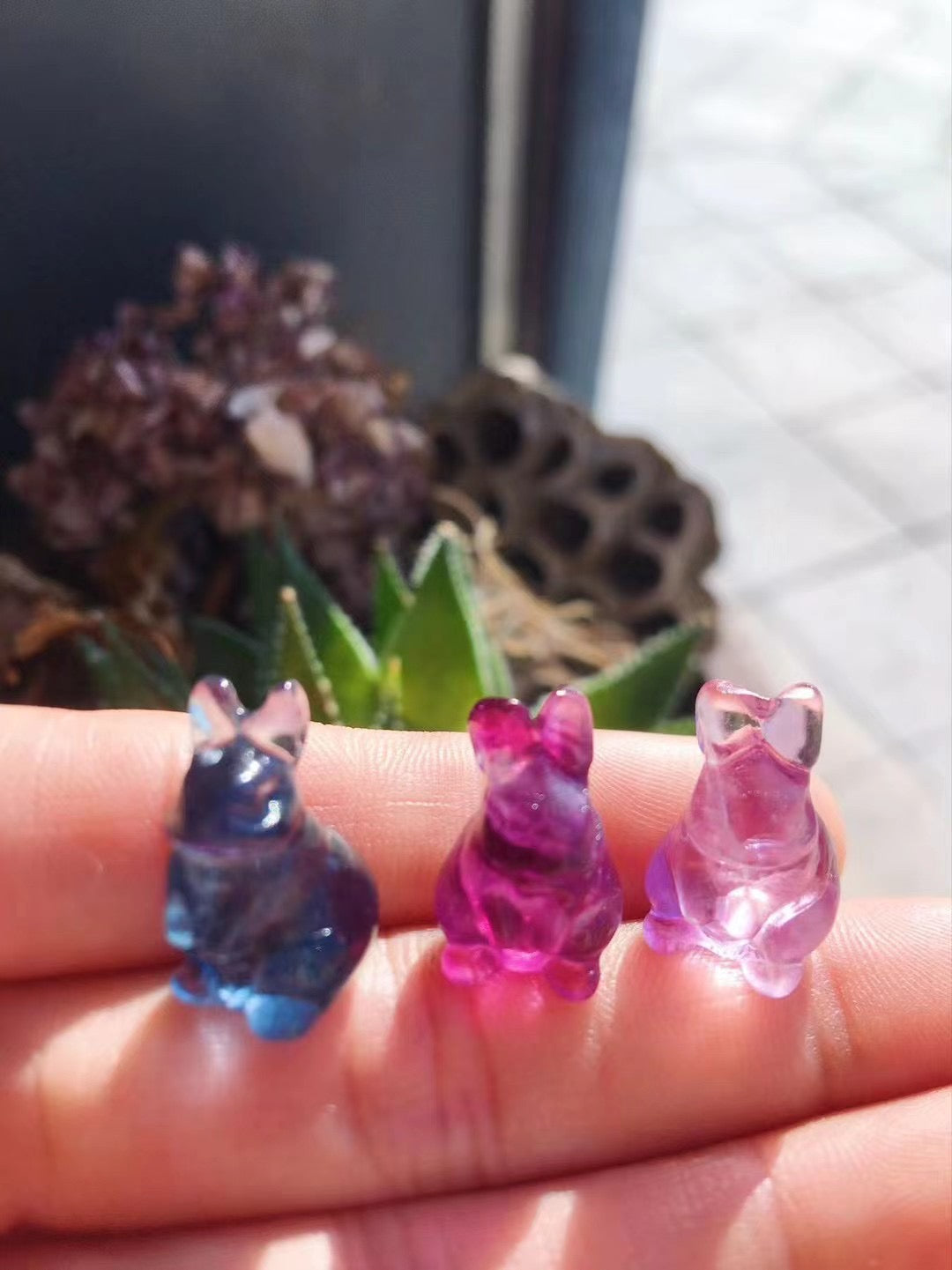 Mini Fluorite Crystal shaped like Buddha, Rabbit, and Hamster0