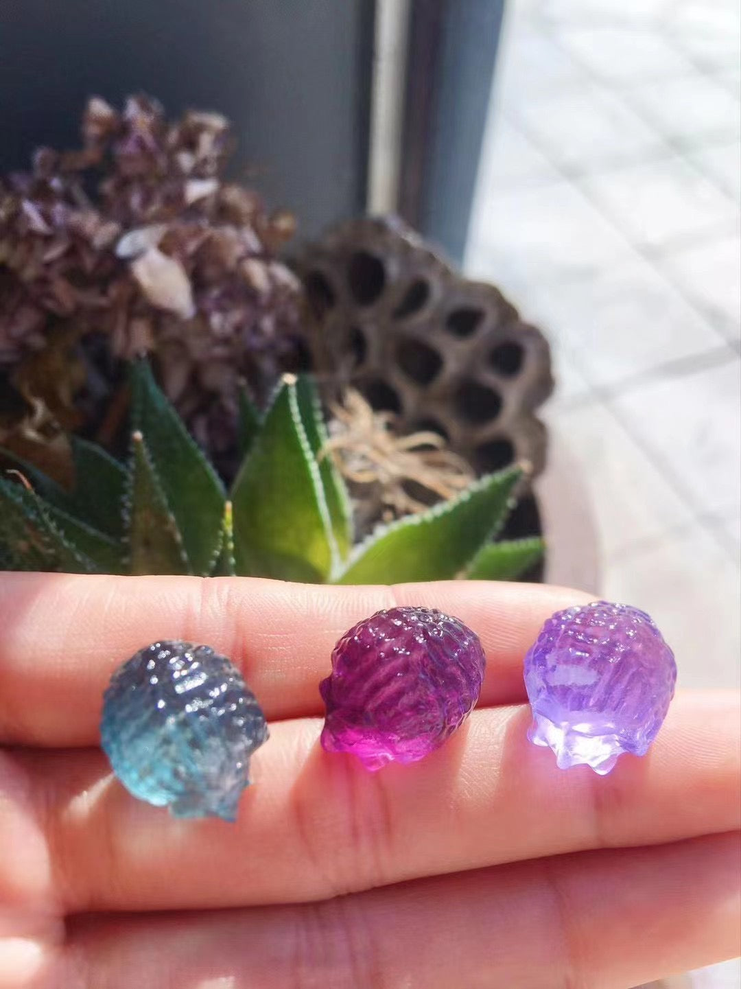 Mini Fluorite Crystal shaped like Buddha, Rabbit, and Hamster1