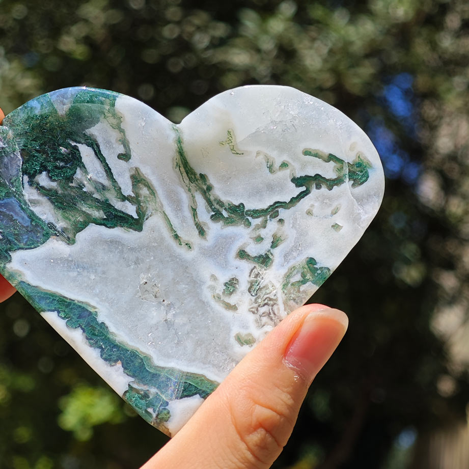 HQ Moss Agate Crystal Heart Bowl