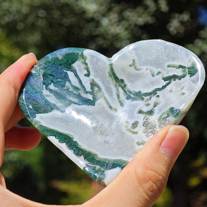 HQ Moss Agate Crystal Heart Bowl