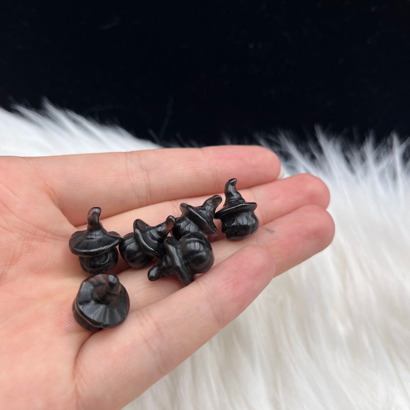 Mini Obsidian Crystal Pumpkin decorative piece2