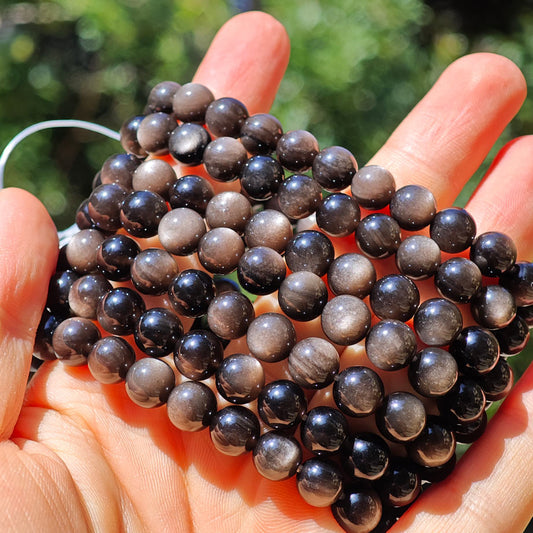 silver obsidian bead