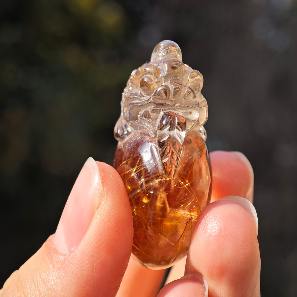 High Quality Smoky Rutile Crystal Pendant with Gold-toad0