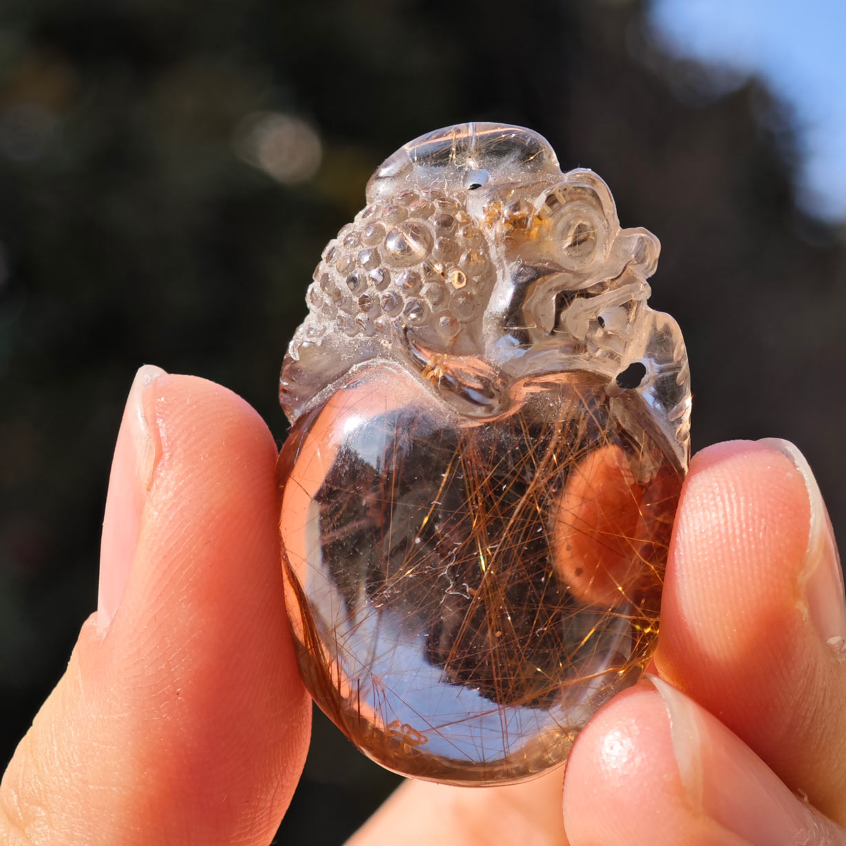 High Quality Smoky Rutile Crystal Pendant with Gold-toad1