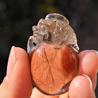 High Quality Smoky Rutile Crystal Pendant with Gold-toad2